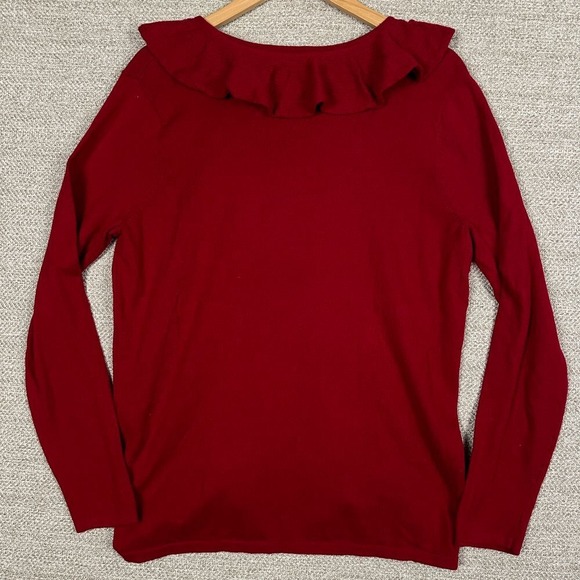 Lauren Ralph Lauren Sz L Sweater Red Ruffle V-Neck Long Sleeve Valentine Cottage - Picture 3 of 9
